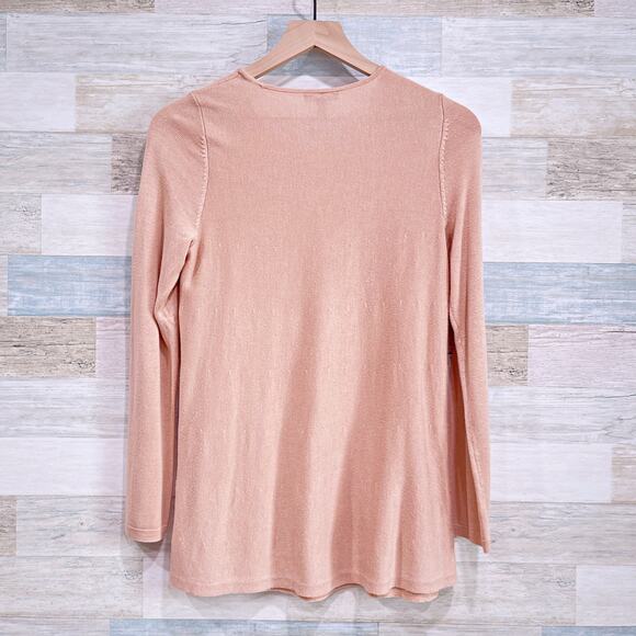 Eileen Fisher Tencel Silk Blend Crewneck Sweater Pink Longline Lyocell Womens XS - Picture 3 of 6